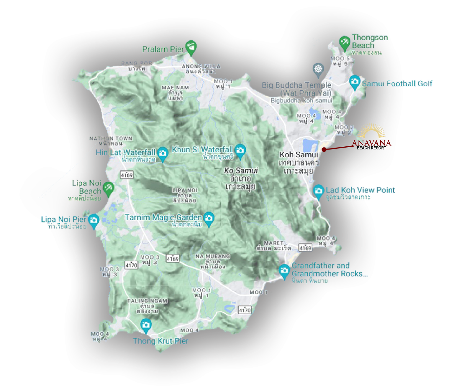 Map of the island Koh Samui, Thailand